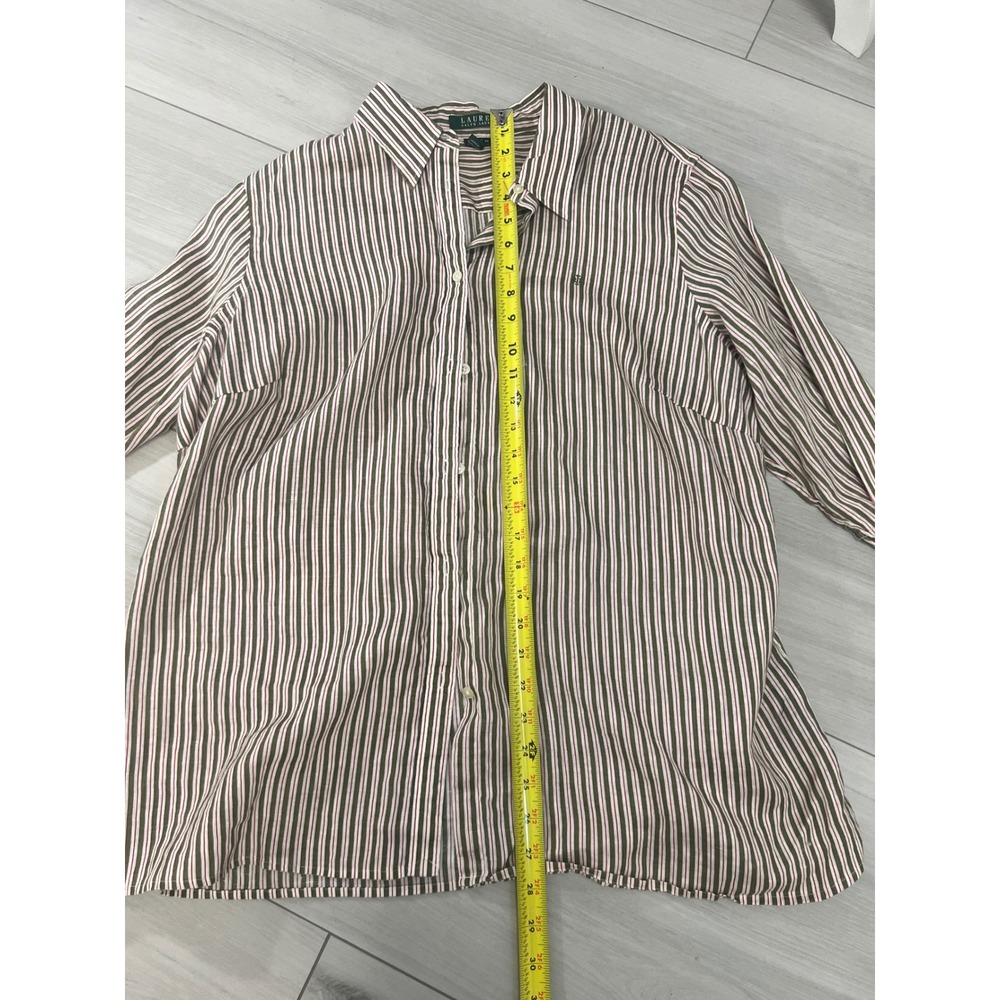 Lauren Ralph Lauren Linen Button Down Shirt Striped Green White Red Sz 2X Preppy - Picture 7 of 9